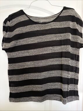 LOFT Black & Gray Striped Short Sleeve Tee